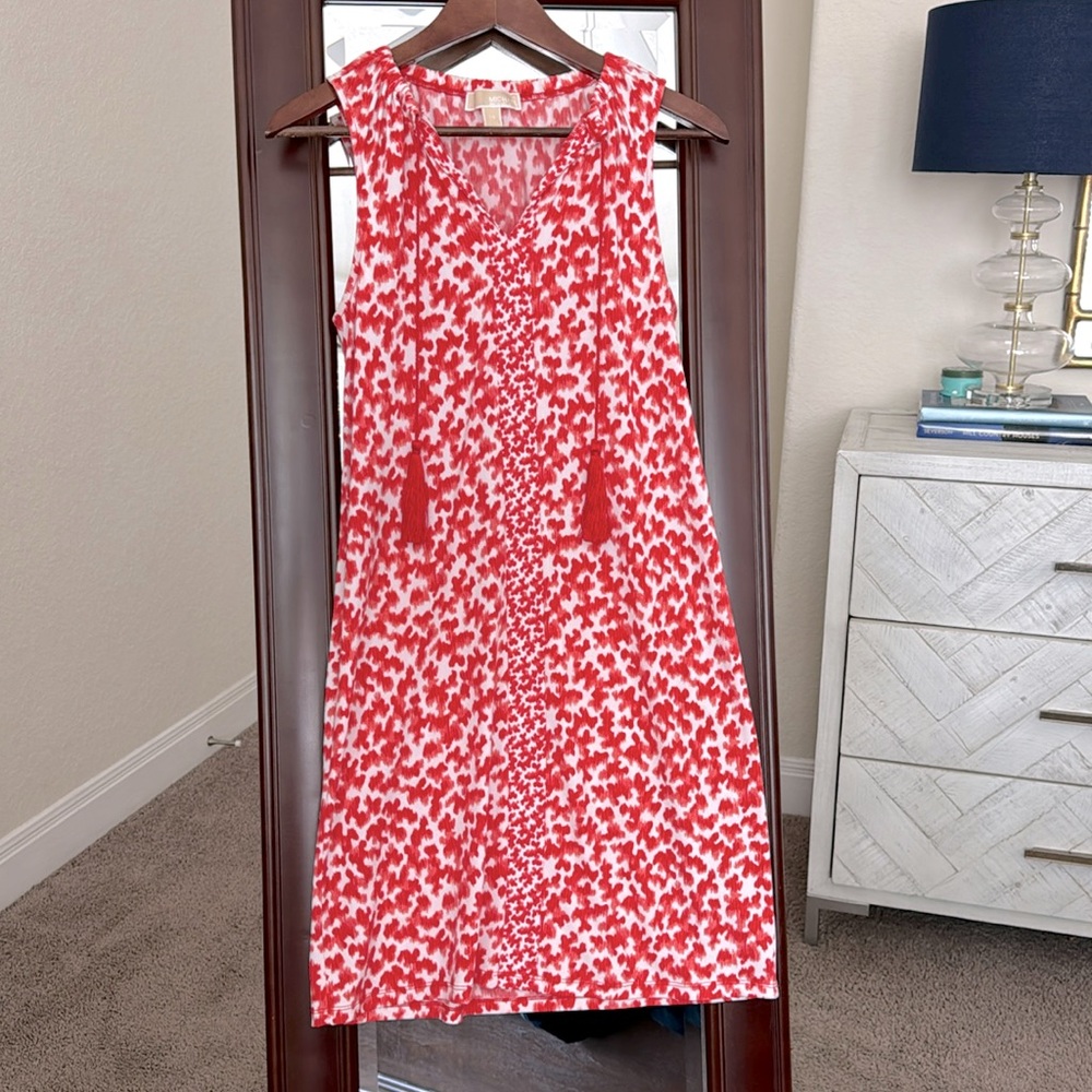 Michael Michael Kors lightweight red/white sleeveless dress w/tassels - XS